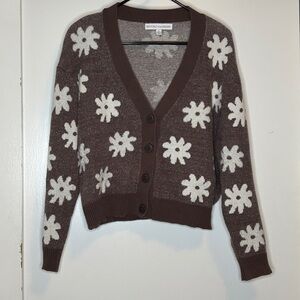 Brown and White Floral Women's Sweater